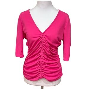 NWOT DKNYC Fuchsia Ruched V-Neck Blouse never worn